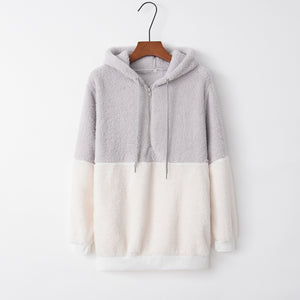 Women's Casual Round Neck Rope Hooded Stitching Sweater Jacket