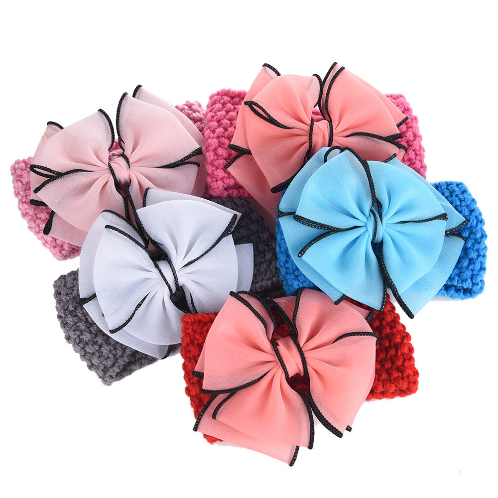 5PCS Wool Knitting Fabrics Bows Infant Headbands Baby Girls Headbands For Girls