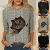 Knitted Long Sleeve Printed Round Neck Women's T-Shirt