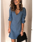 V-neck Short-sleeved Casual Loose Cotton And Linen Dress