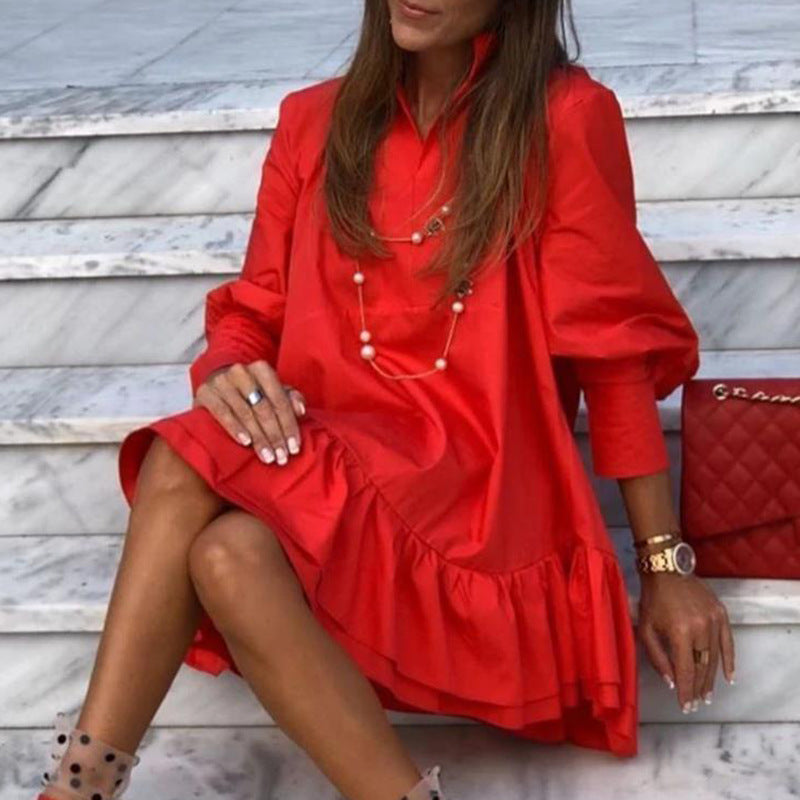 Long sleeve mini back ruffle dress