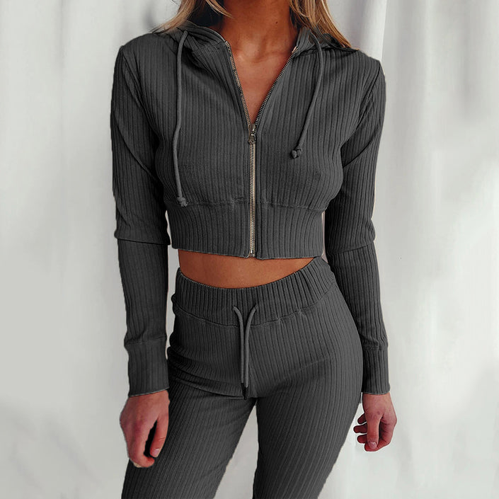 Women Hooded Long Sleeve Slim Sports Casual Suit