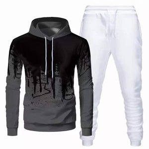 Sports hooded 3D sweatshirt trousers suit