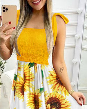 Sling Stitching Print Irregular Tube Top Dress