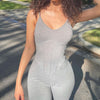 Streetwear Fitness Tracksuit Spring Bodycon Jumpsuit Gray Sleeveless High Waist