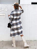 Checked Mid-length Coat Lapel Tie Woolen Coat