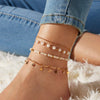 Three-piece Set Of Tassel Five-pointed Star Rice Beads Metal Anklet Female