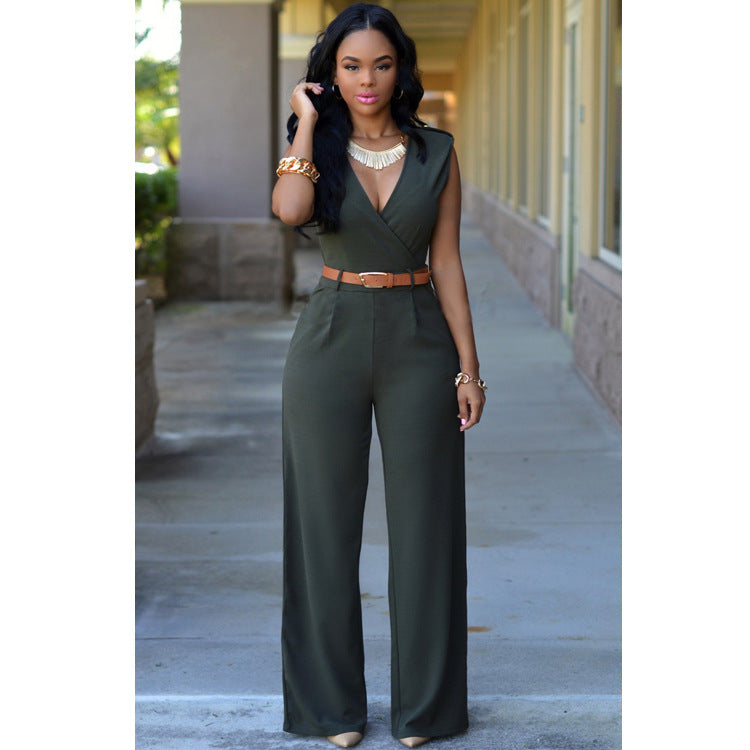 High Waist V-neck Wide-leg Pants Irregular Suit With Belt