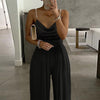 Wide Leg Sleeveless V-neck Halter Trousers Jumpsuit