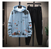 Printed Kangaroo Pocket Casual Sports Hooded Sweater Suit Men