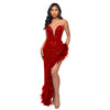 Women's Strapless Backless Sequin Slit Dress