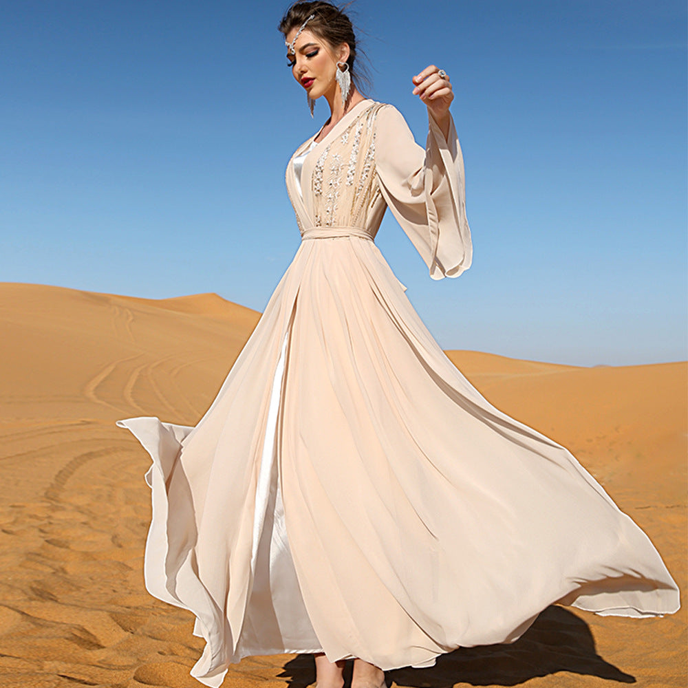 Beige Double Chiffon Dress Long