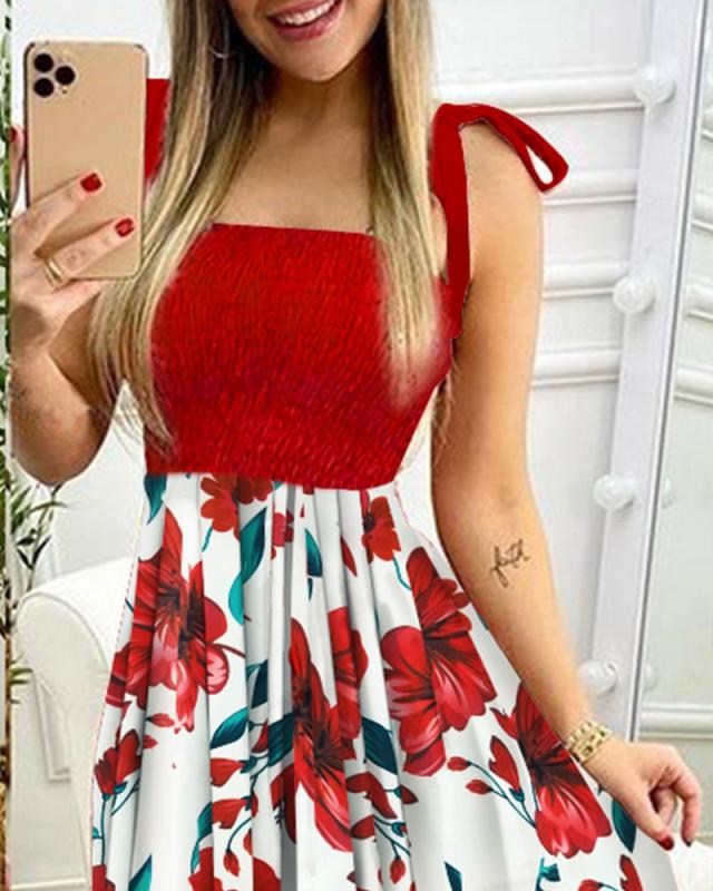 Sling Stitching Print Irregular Tube Top Dress