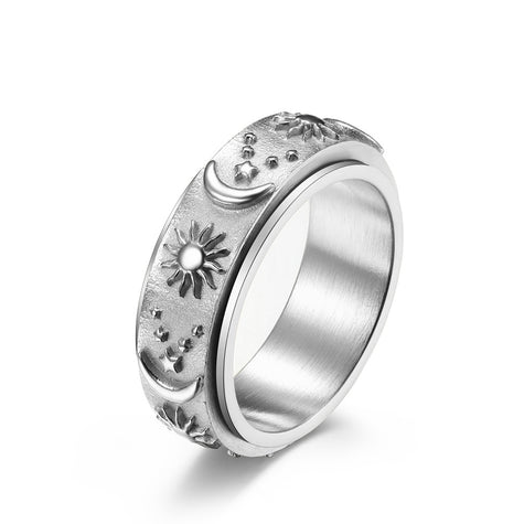 Stars Sun Moon Rotatable Titanium Steel Ring Ring