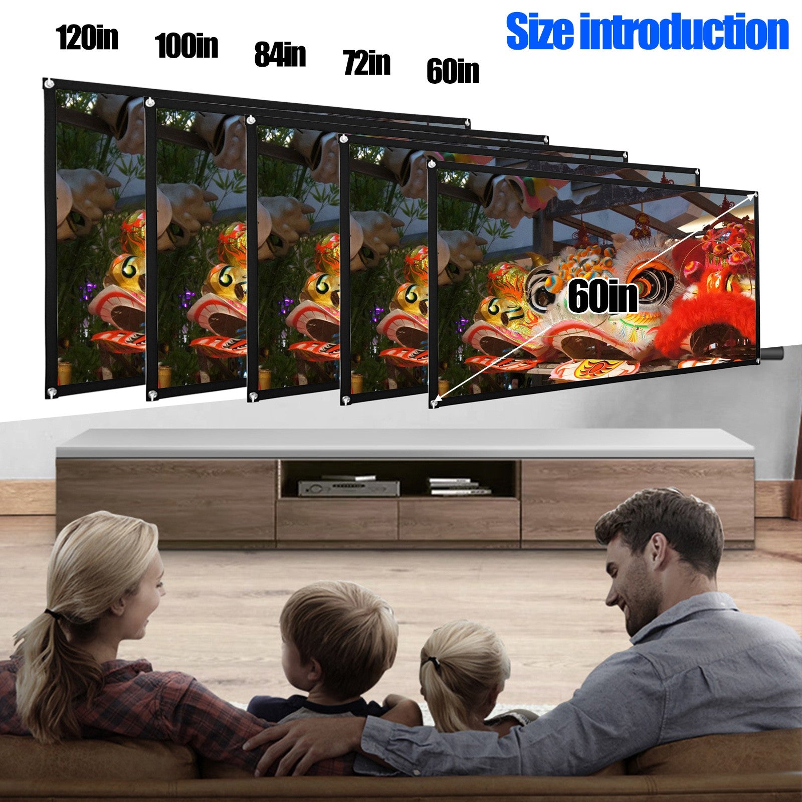 72inch HD Projector Screen 16:9 Home Cinema Theater Projection Portable Screen