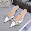 Rhinestone Bow Toe Satin Tip Sandals