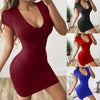 Buttocks Solid Color Short-sleeved Dress