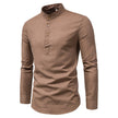 Cotton And Linen Long-Sleeved Shirt Solid Color Stand Collar Shirt