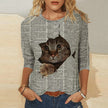 Knitted Long Sleeve Printed Round Neck Women's T-Shirt