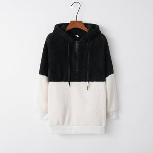 Women's Casual Round Neck Rope Hooded Stitching Sweater Jacket