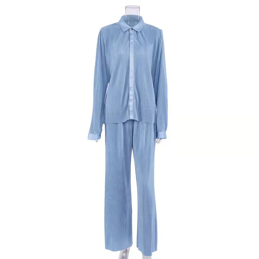 New Autumn And Winter Pleated Shirt  Pleated Trousers Suit