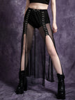 Ladies' Dark Hook Button High Slit Mesh Skirt