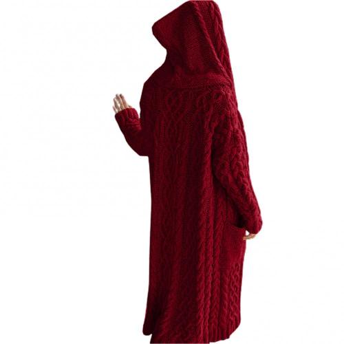 Coarse Women Loose Twist Braids Lazy Wind Hooded Long Cardigan Sweater’s