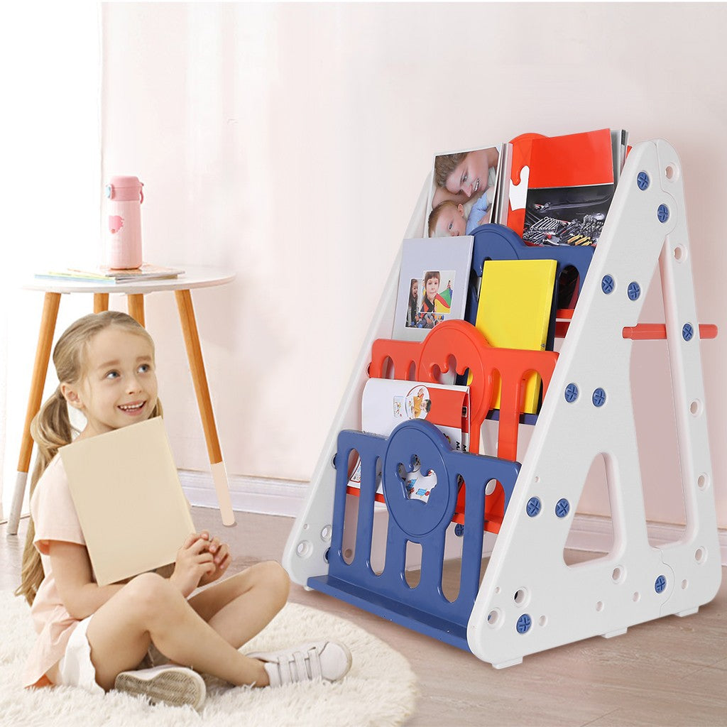 Kids Easel Play Station With Bookshelf ,Back Toyshelf,Drawing Board And Chair