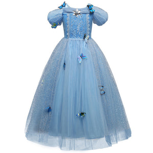 Girls' Lace Trailing Print Gift Sequined Princess Dress