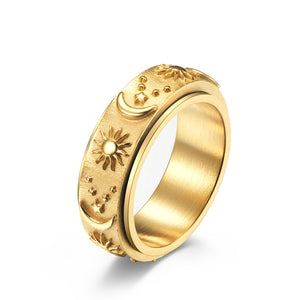 Stars Sun Moon Rotatable Titanium Steel Ring Ring