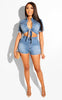 Women's Clothing Fashion Casual Denim Shorts Short Top Two-piece Set